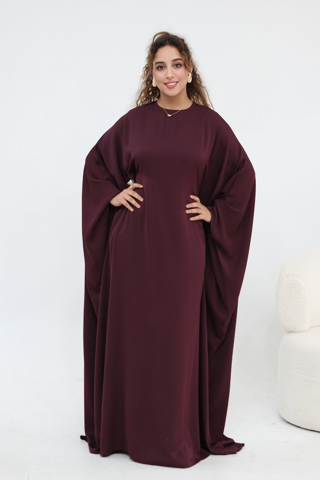 Sylvia Flowy Batwing Sleeve Abaya-Red