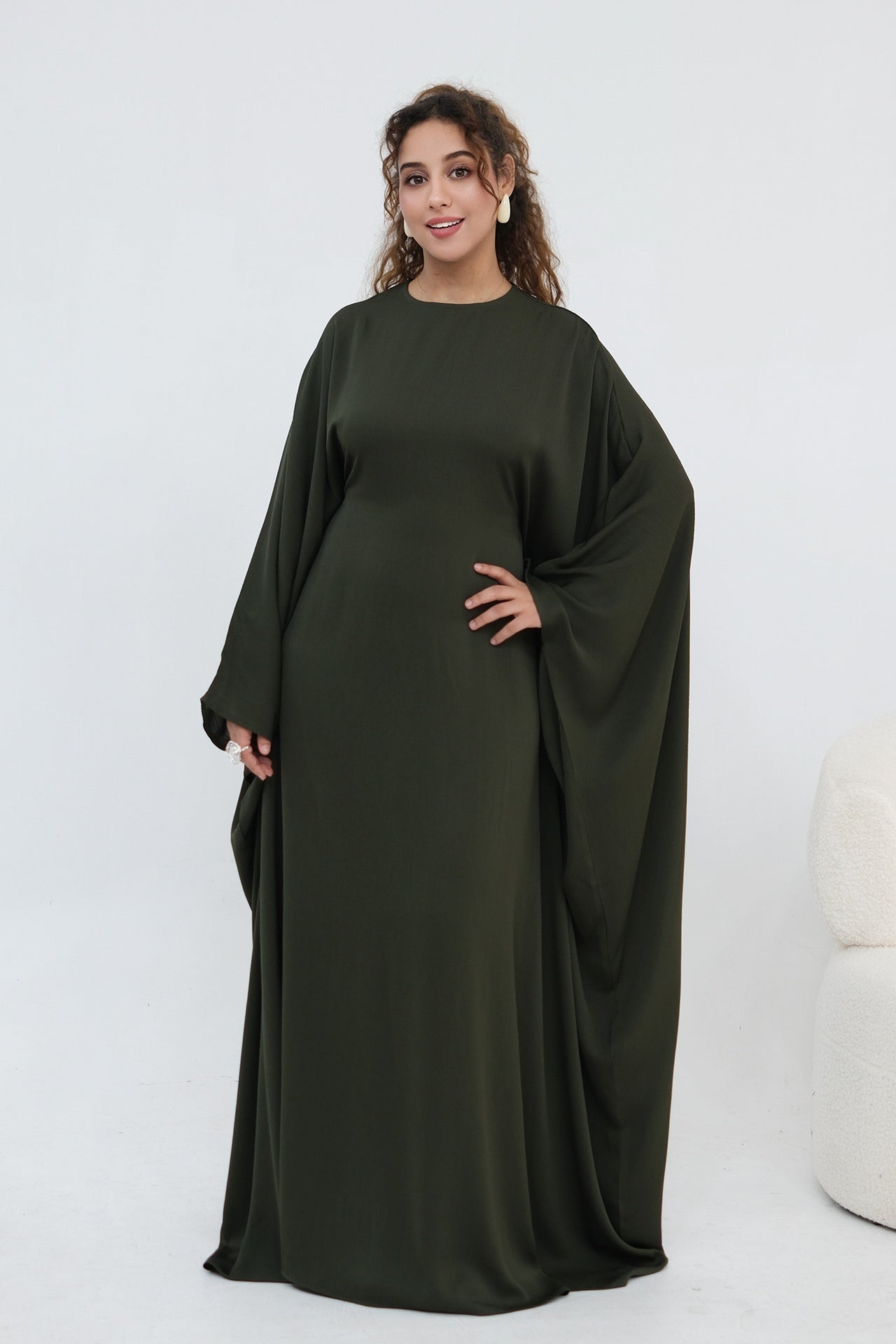Sylvia Flowy Batwing Sleeve Abaya-Green