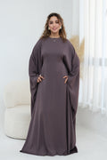 Sylvia Flowy Batwing Sleeve Abaya-TaupePurple