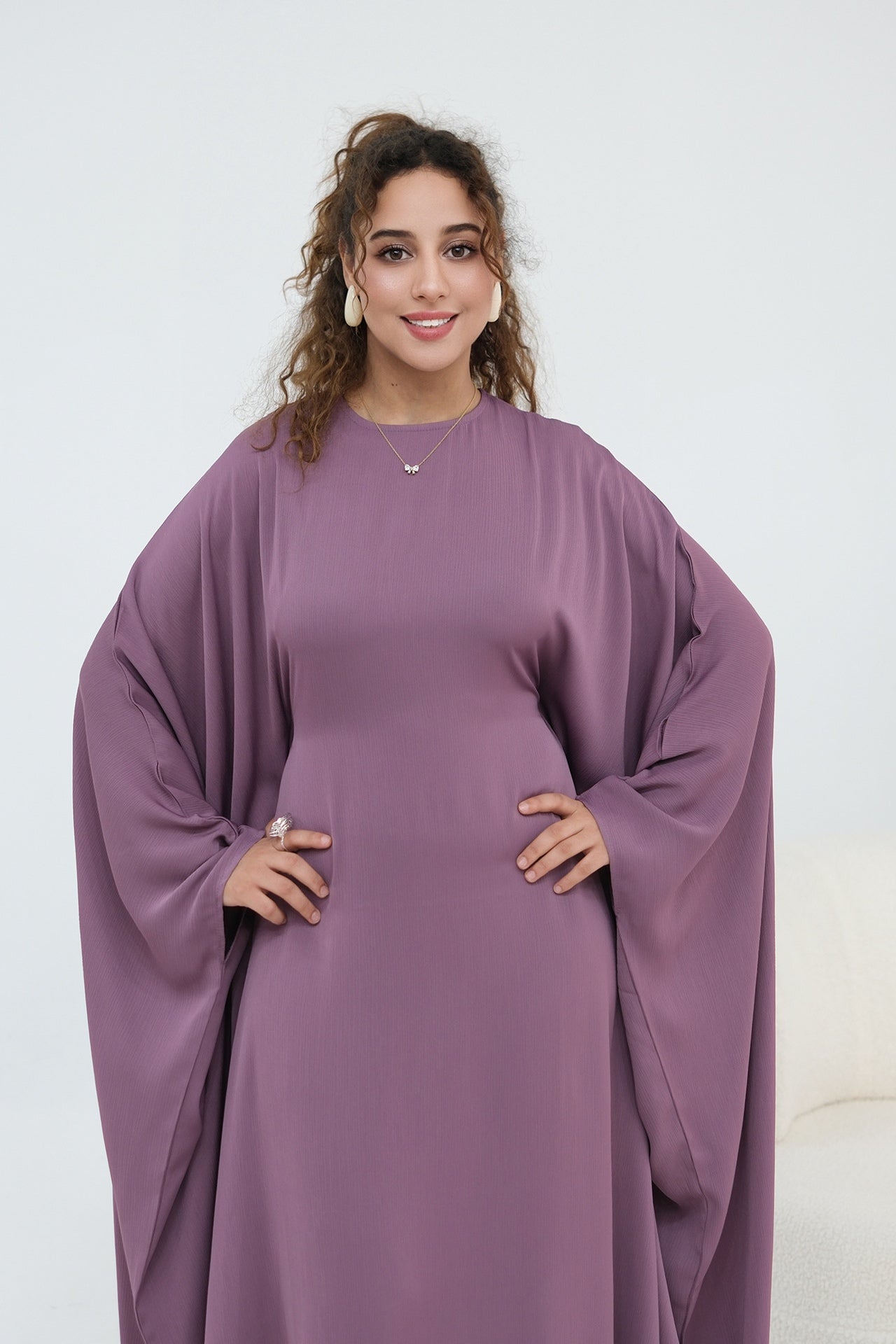 Sylvia Flowy Batwing Sleeve Abaya-Purple