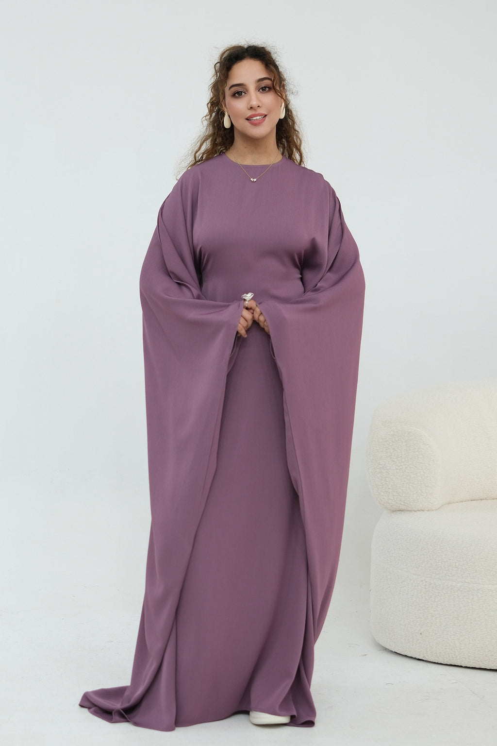 Sylvia Flowy Batwing Sleeve Abaya-Purple