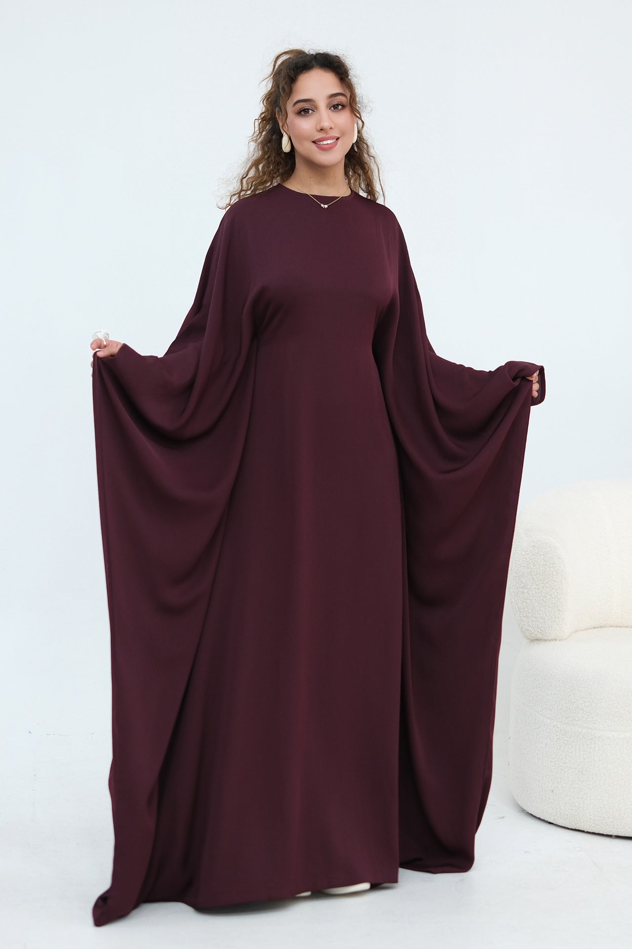 Sylvia Flowy Batwing Sleeve Abaya-Red