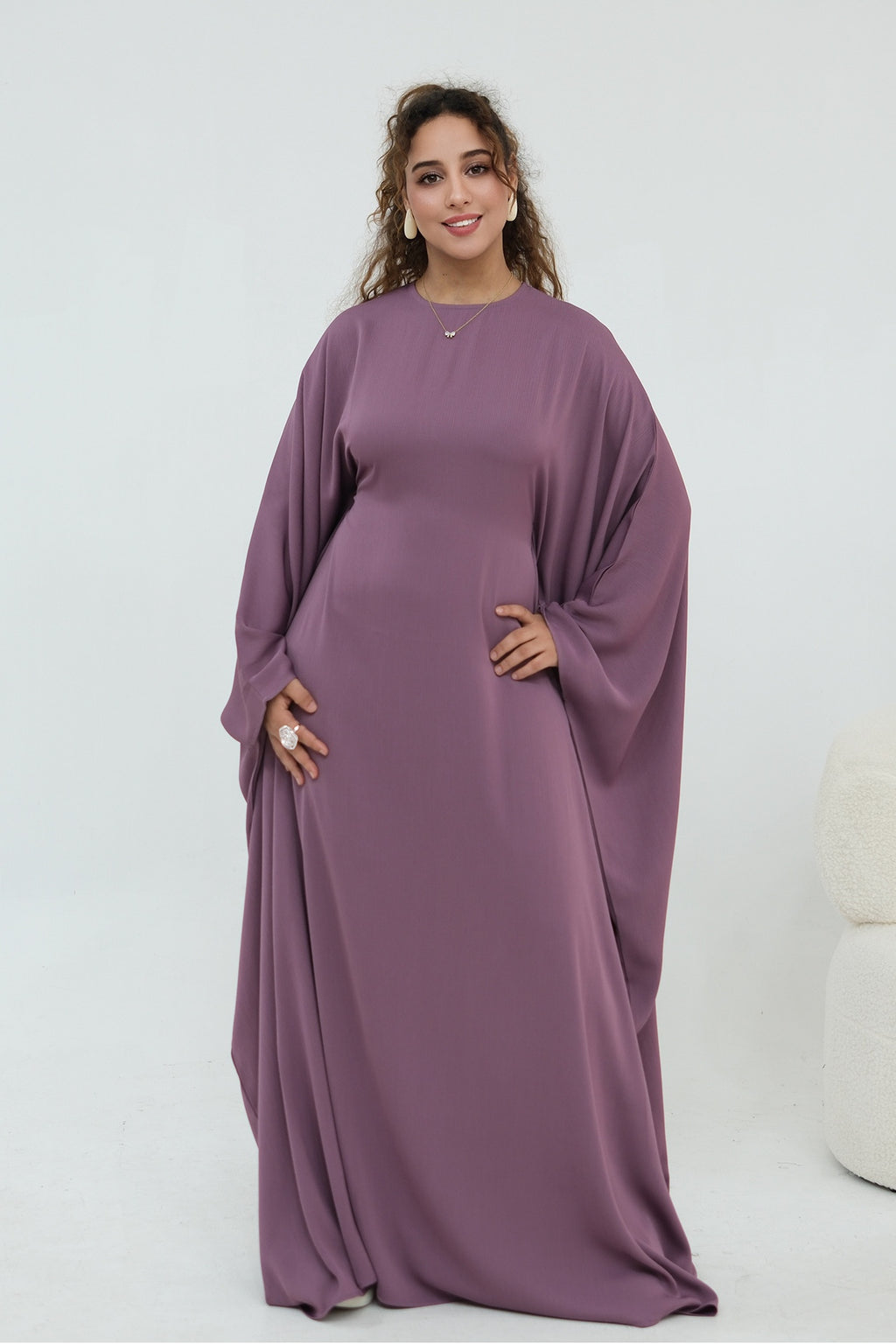 Sylvia Flowy Batwing Sleeve Abaya-Purple