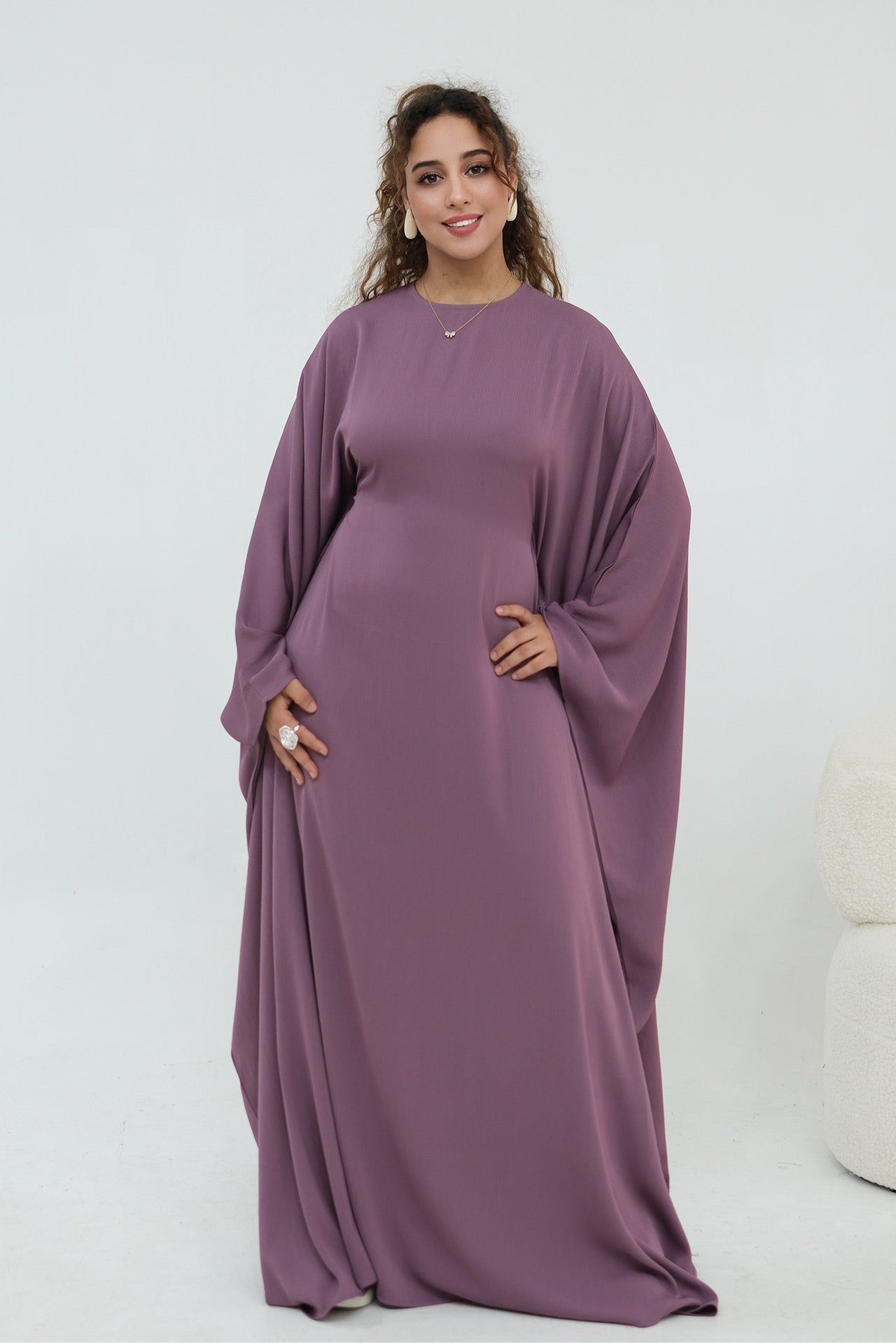 Sylvia Flowy Batwing Sleeve Abaya-Purple