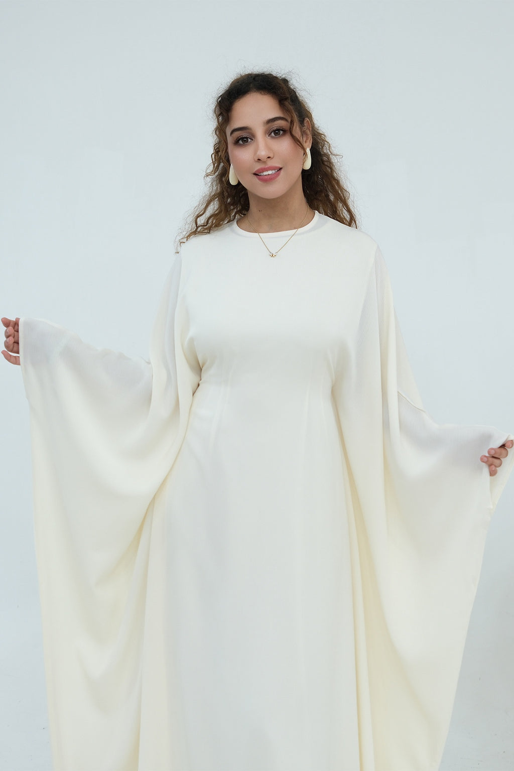 Sylvia Flowy Batwing Sleeve Abaya-Apricot