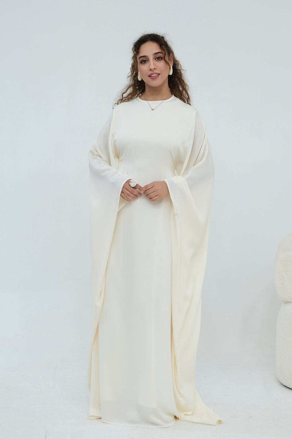 Sylvia Flowy Batwing Sleeve Abaya-Apricot