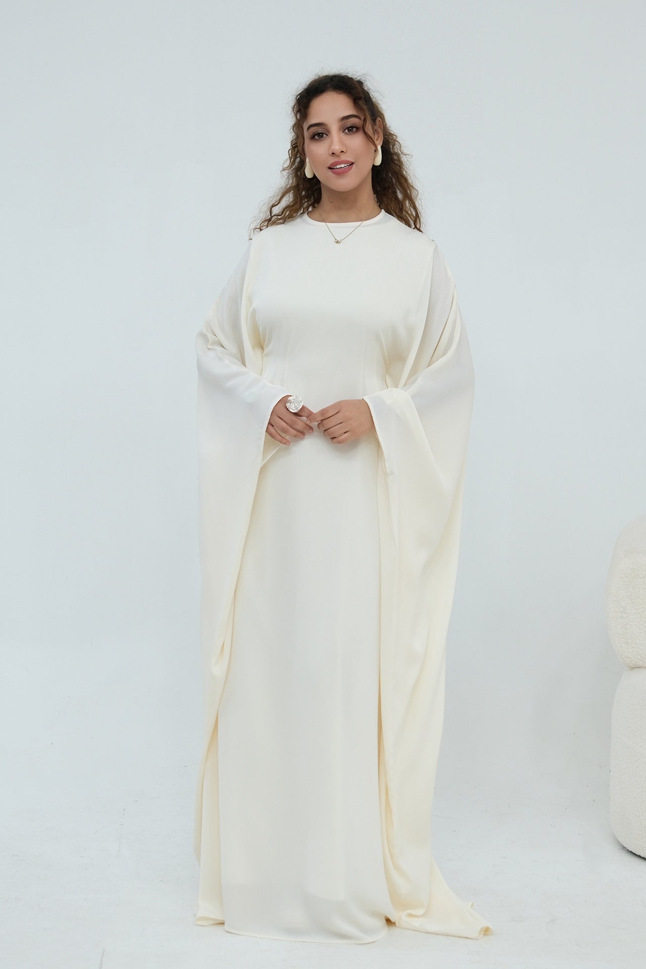 Sylvia Flowy Batwing Sleeve Abaya-Apricot
