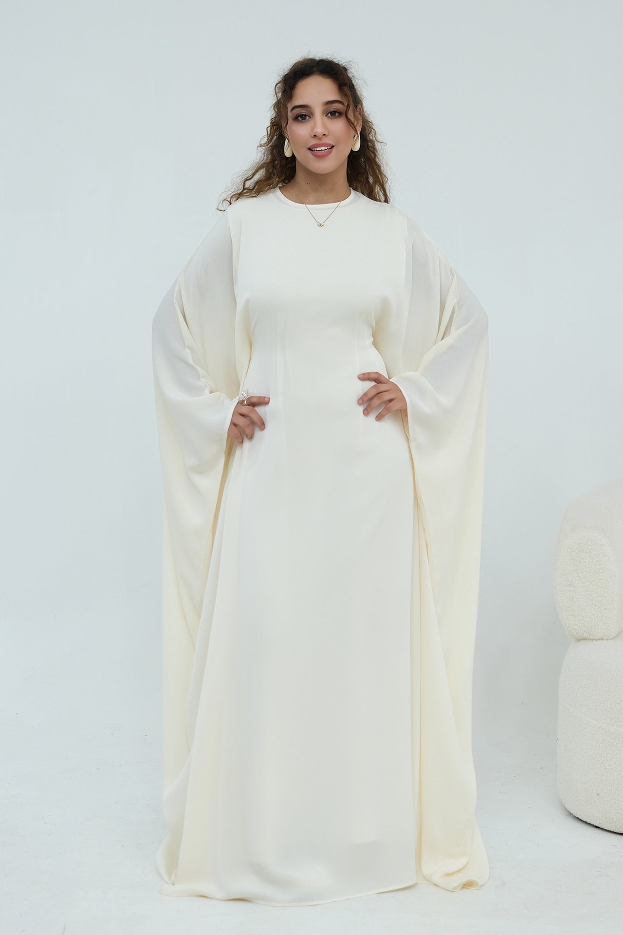 Sylvia Flowy Batwing Sleeve Abaya-Apricot