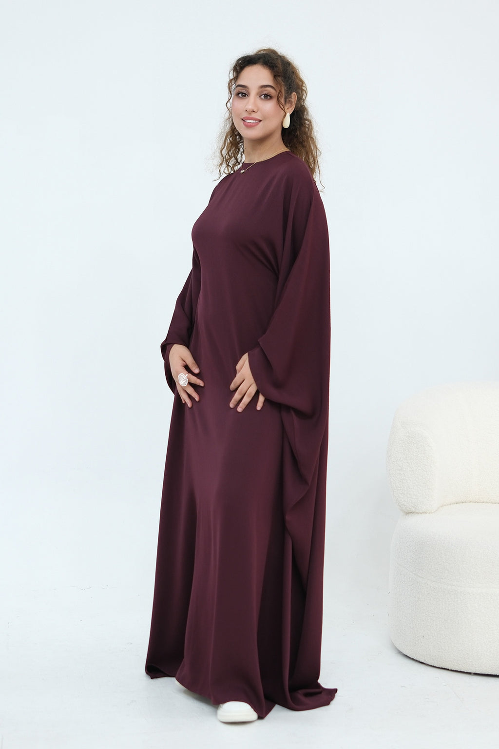 Sylvia Flowy Batwing Sleeve Abaya-Red