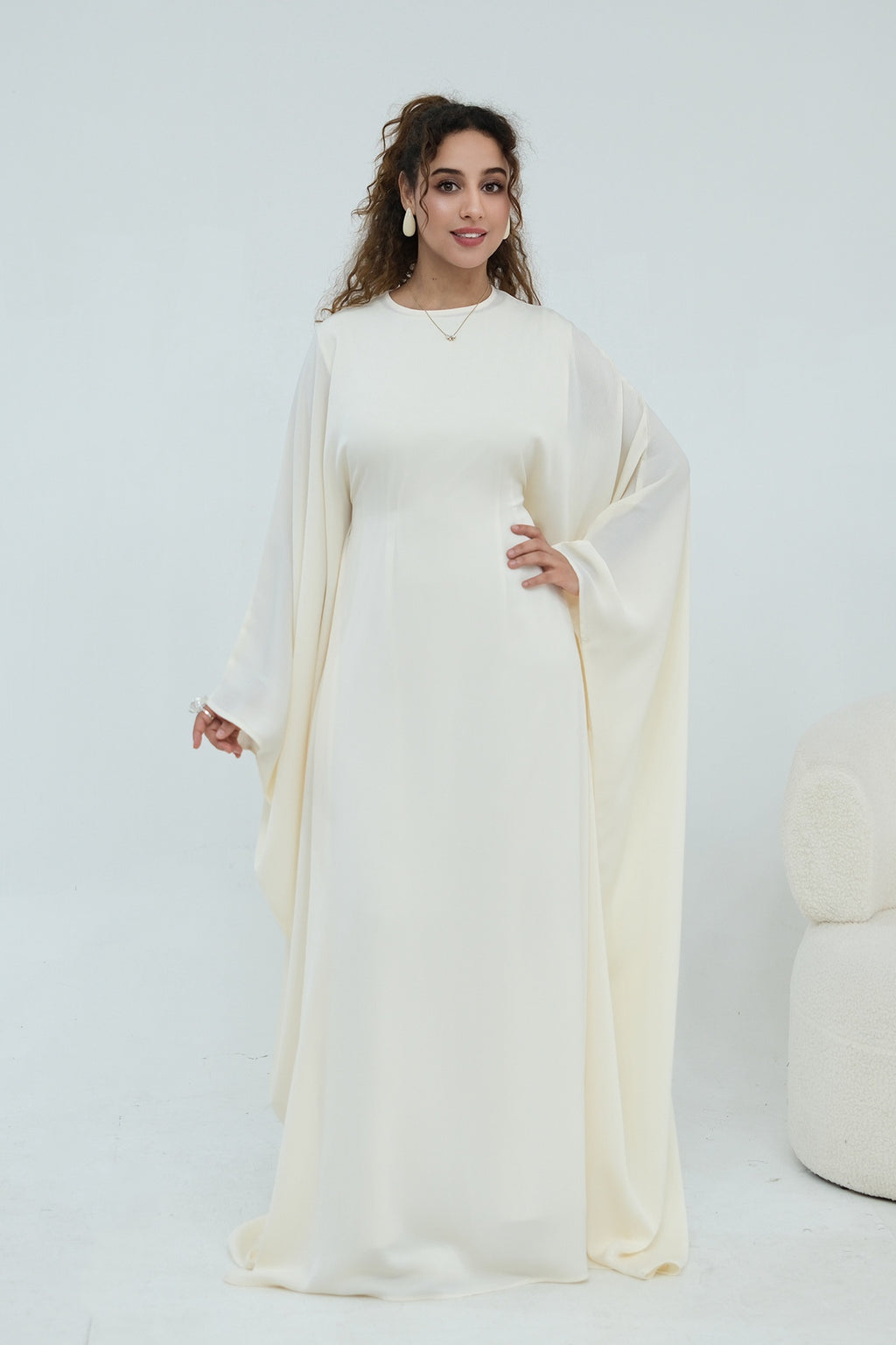 Sylvia Flowy Batwing Sleeve Abaya-Apricot