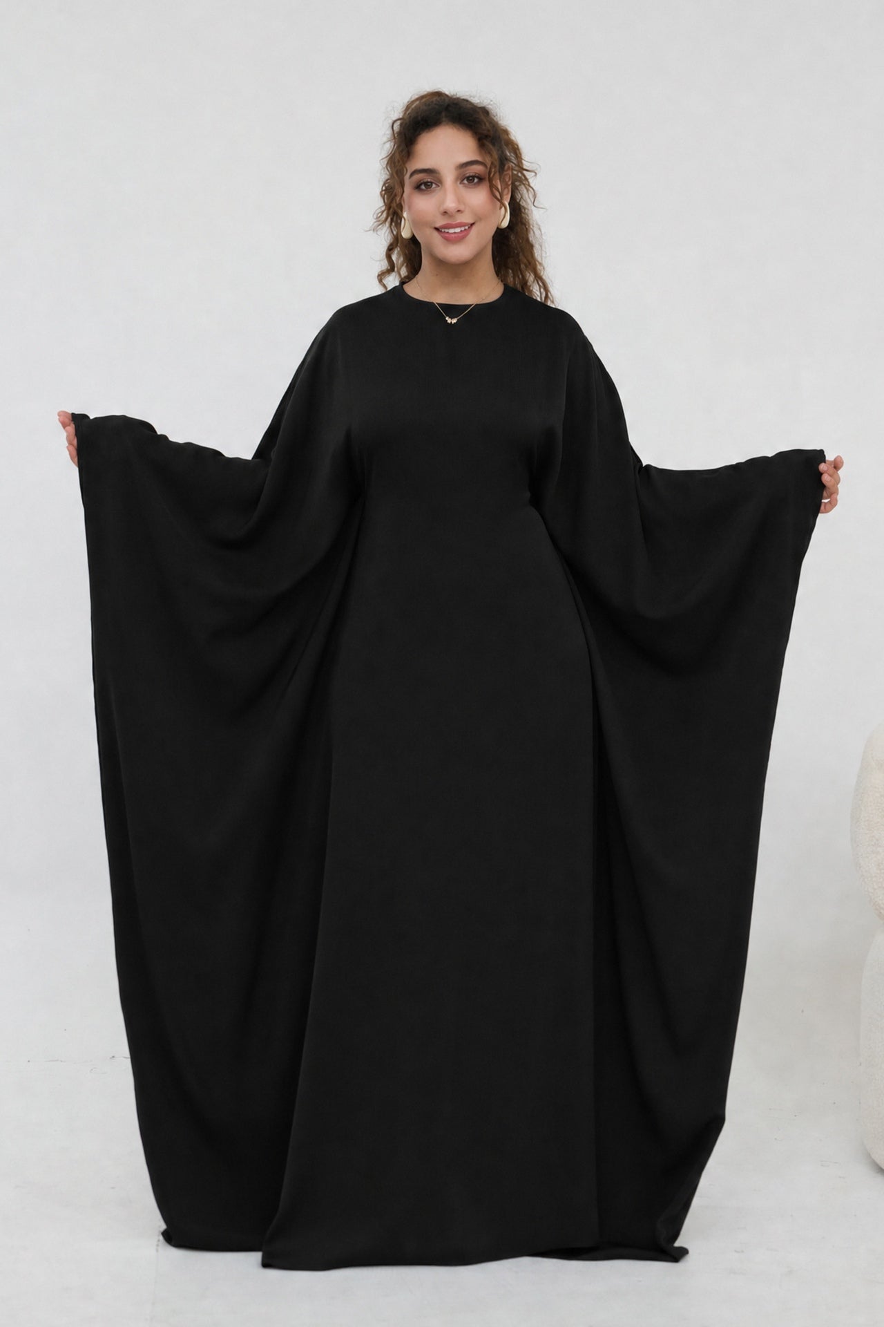 Sylvia Flowy Batwing Sleeve Abaya-Black