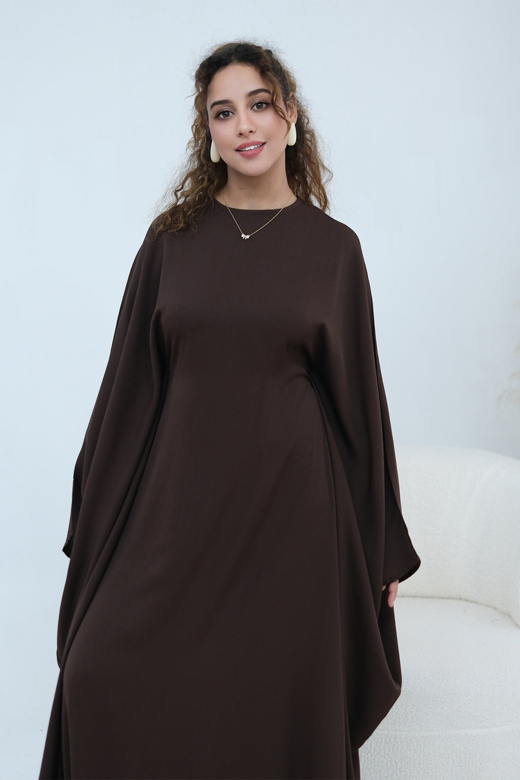 Sylvia Flowy Batwing Sleeve Abaya-Coffee