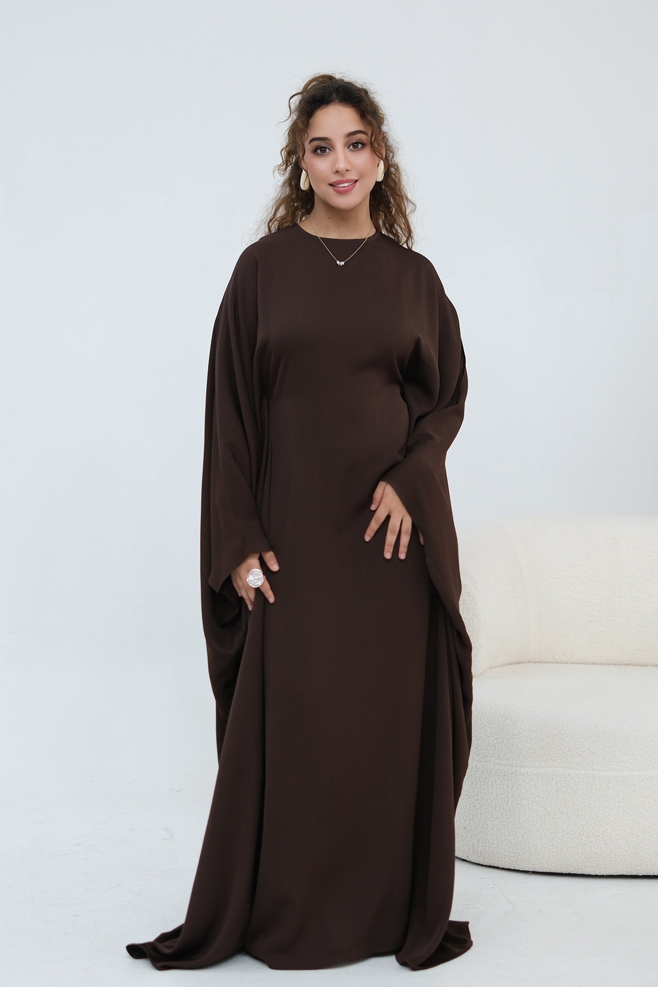 Sylvia Flowy Batwing Sleeve Abaya-Coffee
