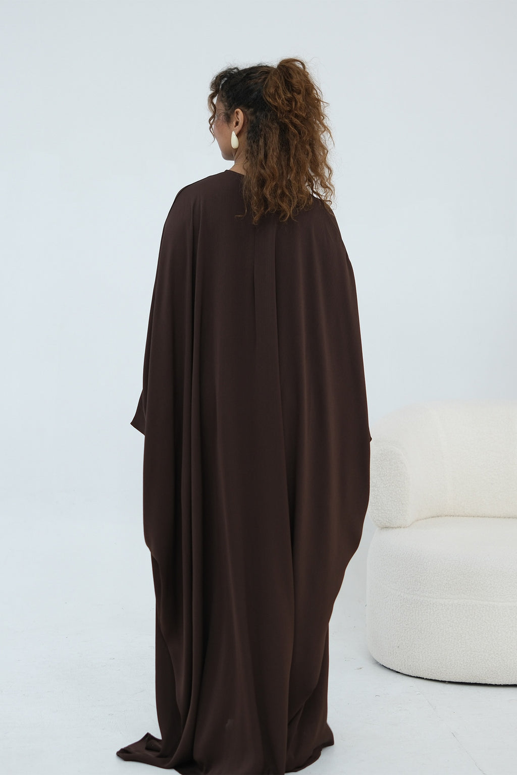 Sylvia Flowy Batwing Sleeve Abaya-Coffee