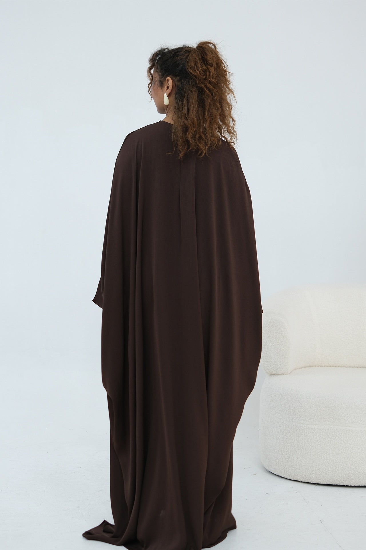 Sylvia Flowy Batwing Sleeve Abaya-Coffee