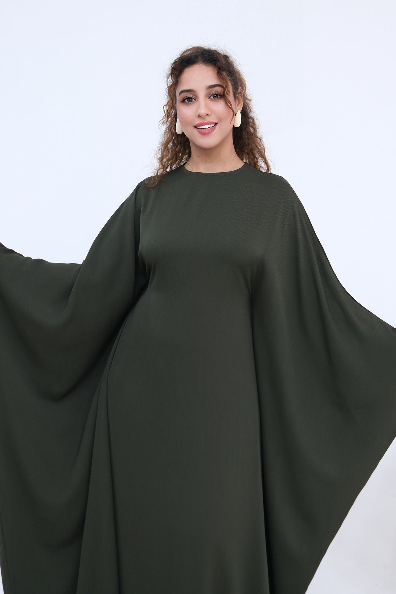 Sylvia Flowy Batwing Sleeve Abaya-Green