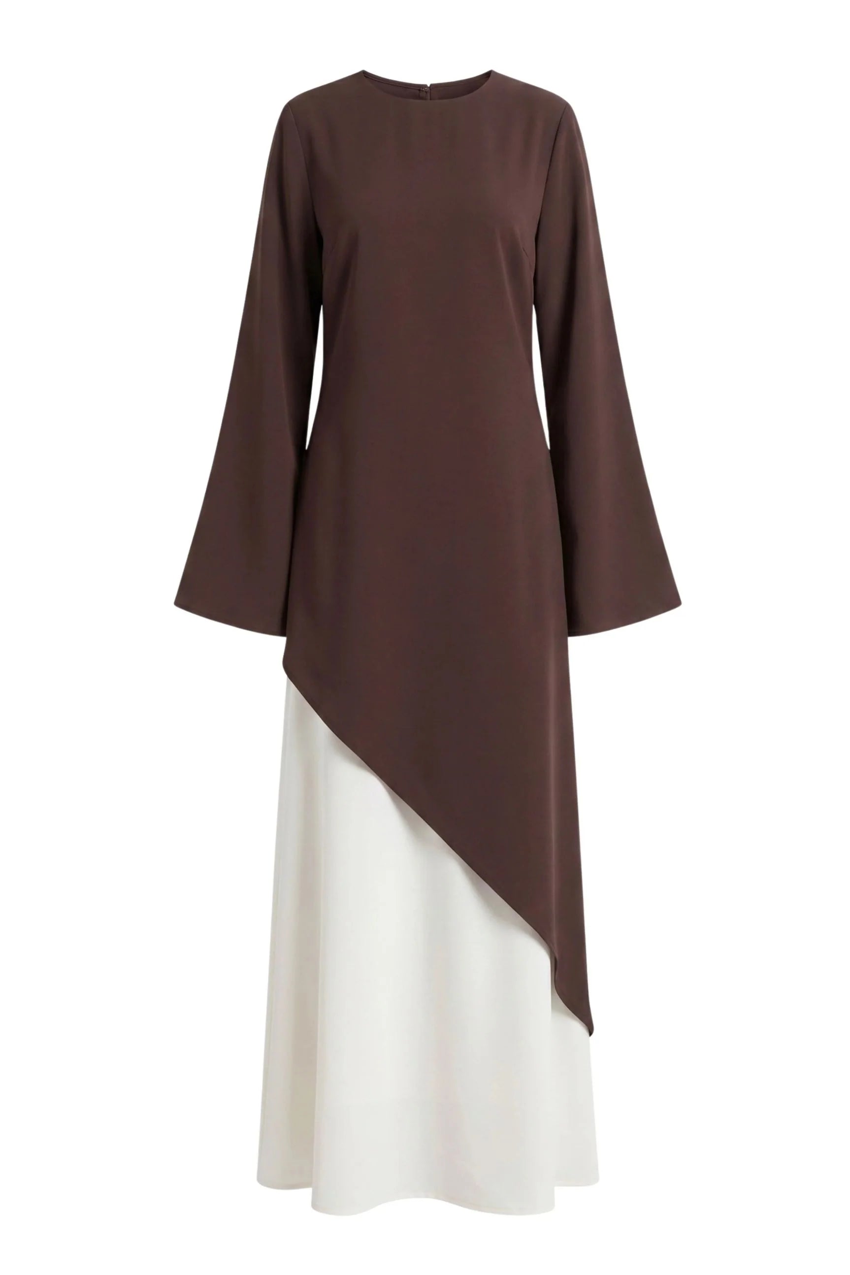 Zoe Asymmetrical Flare Sleeve Tunic Top-Coffee