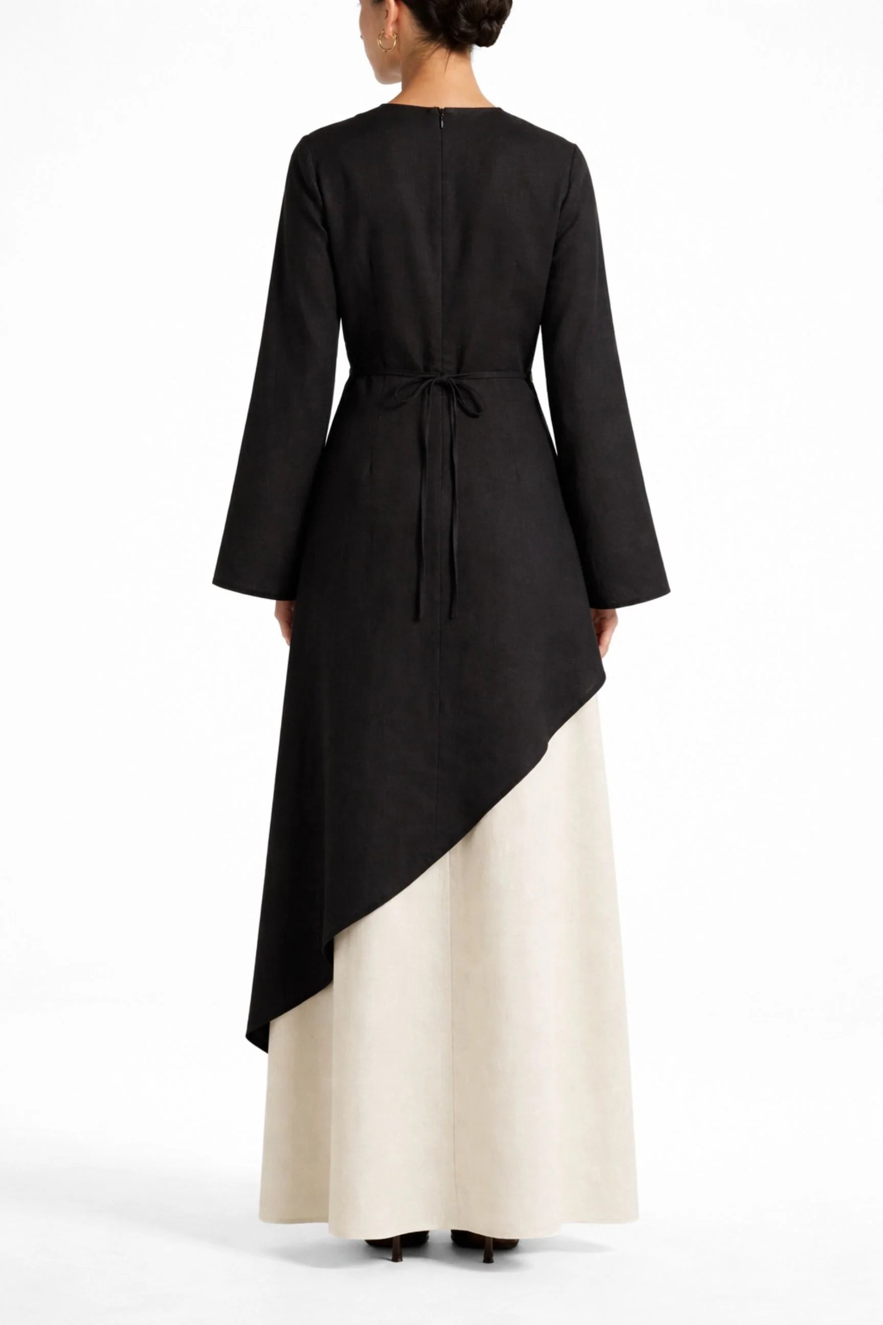 Zoe Asymmetrical Flare Sleeve Tunic Top-Black