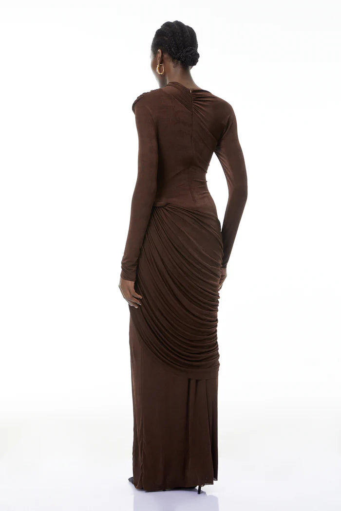 Form-Fitting Dress With Hipline Flap And Signature Metalic Detail-Wine