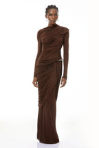 Form-Fitting Dress With Hipline Flap And Signature Metalic Detail-Wine