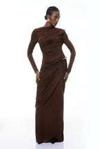 Form-Fitting Dress With Hipline Flap And Signature Metalic Detail-Wine