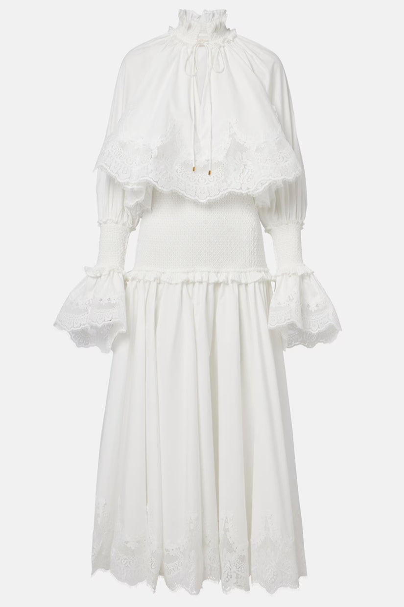 Kiara Embroidery Smocked Waist Maxi Dress