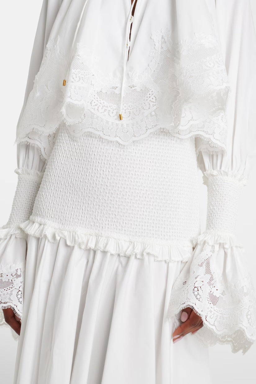 Kiara Embroidery Smocked Waist Maxi Dress