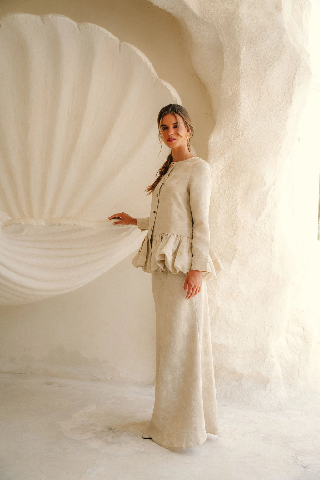 Mina Sculptural Peplum Jacquard Set