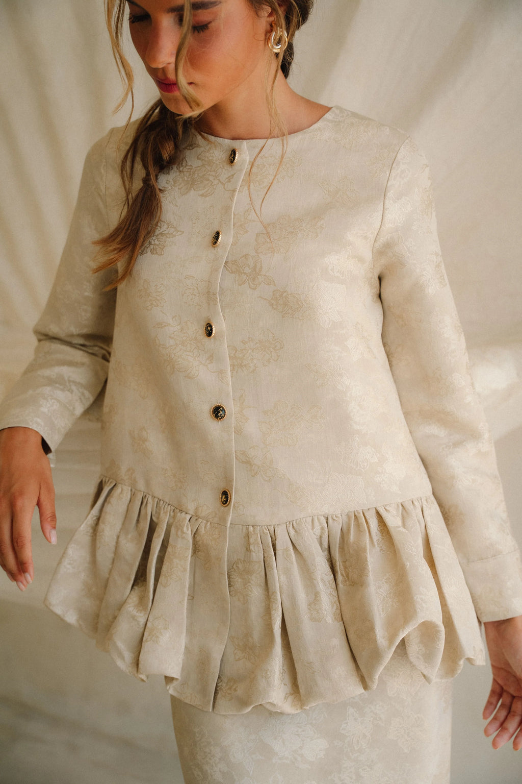 Mina Sculptural Peplum Jacquard Set