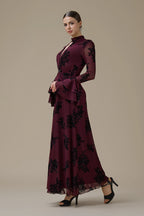 Kaia Twist Front Flare Sleeve Maxi-Wine