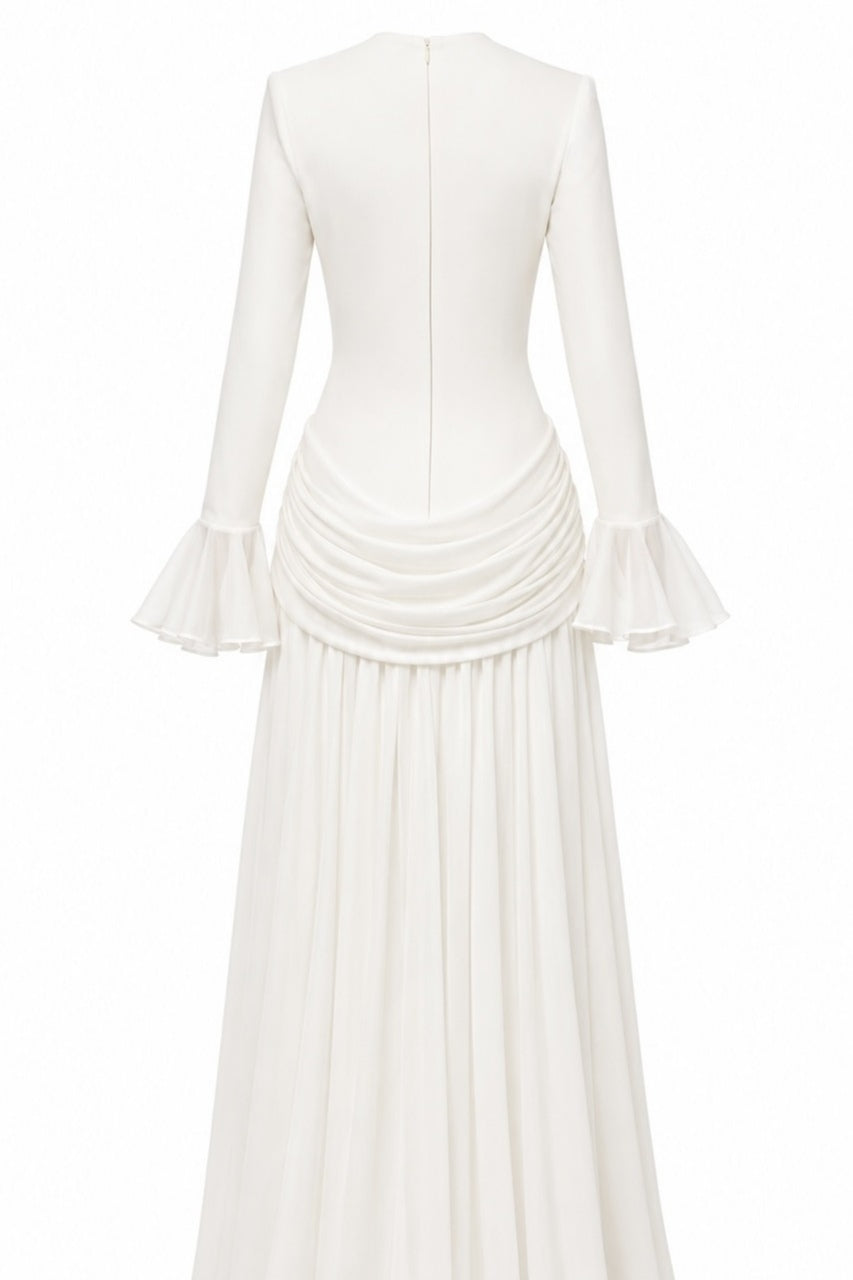 Amara Laurel Motif Draped Waist Maxi Dress