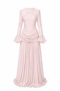 Amara Laurel Motif Draped Waist Maxi Dress-Pink