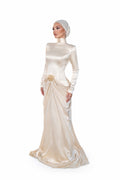 Maria Rose Applique Satin Maxi Dress