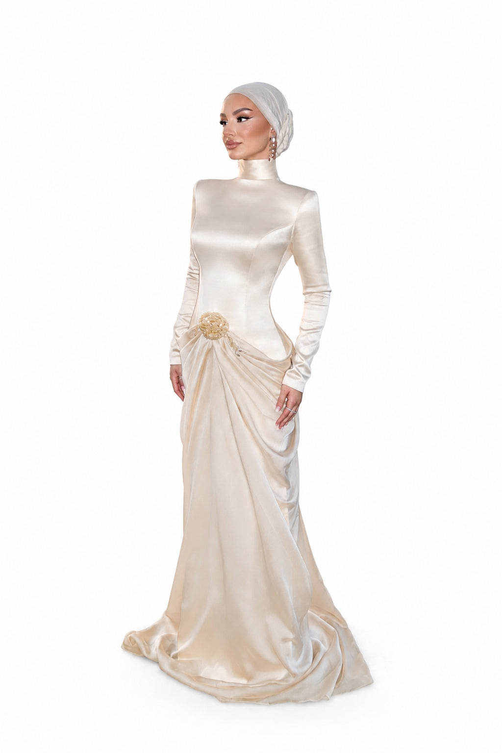 Maria Rose Applique Satin Maxi Dress