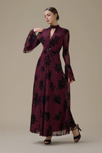Kaia Twist Front Flare Sleeve Maxi-Wine