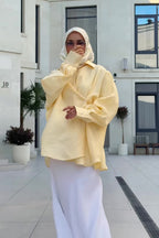 Sahar Oversized Shirt Maxi Skirt Two Piece Set-Yellow