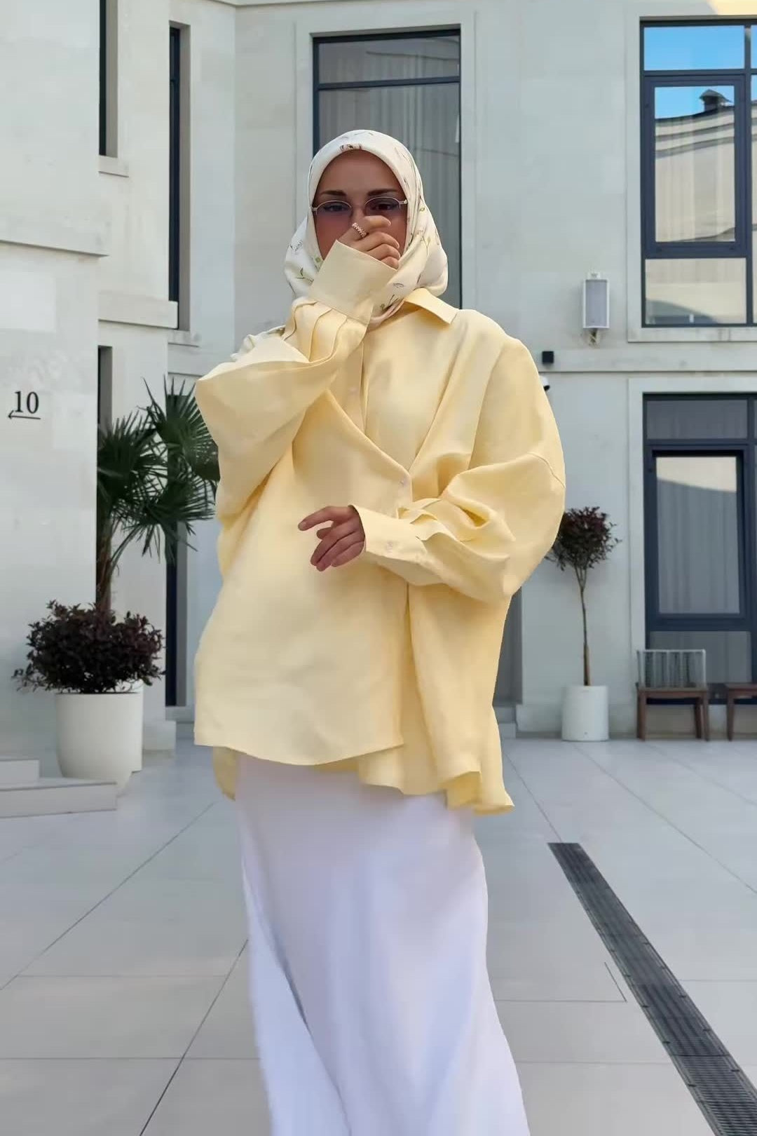 Sahar Oversized Shirt Maxi Skirt Two Piece Set-Yellow