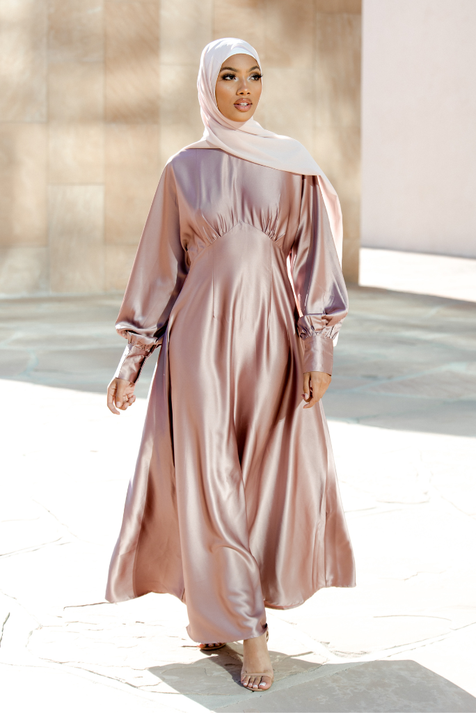 Luminous Satin Ruched-Bust Maxi Dress-Pink