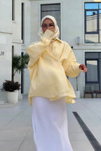Sahar Oversized Shirt Maxi Skirt Two Piece Set-Yellow