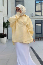 Sahar Oversized Shirt Maxi Skirt Two Piece Set-Yellow