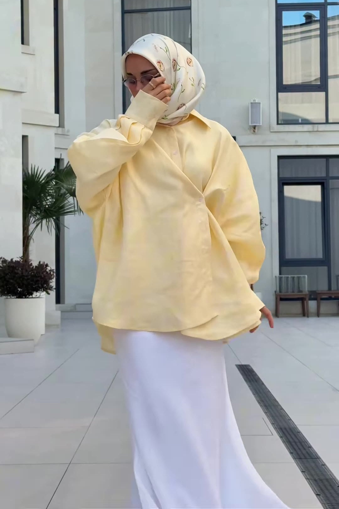 Sahar Oversized Shirt Maxi Skirt Two Piece Set-Yellow