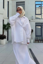 Sahar Oversized Shirt Maxi Skirt Two Piece Set-White