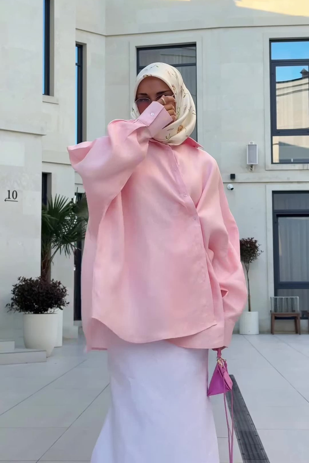 Sahar Oversized Shirt Maxi Skirt Two Piece Set-Pink