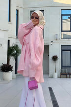 Sahar Oversized Shirt Maxi Skirt Two Piece Set-Pink