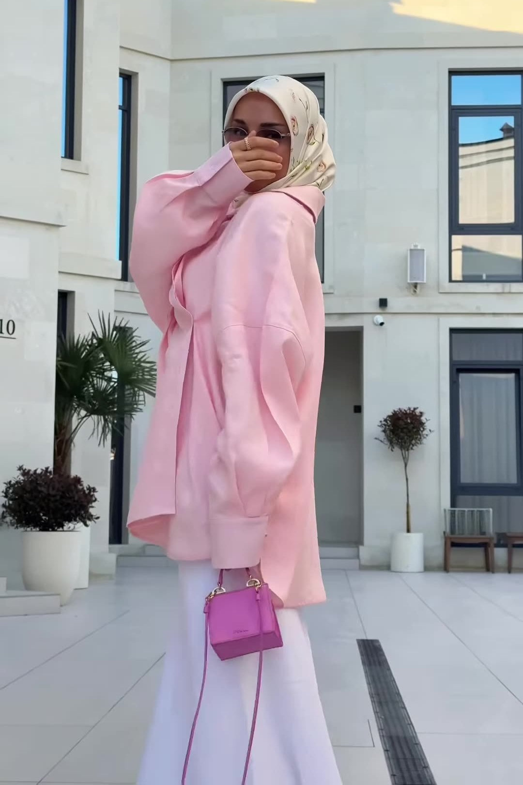 Sahar Oversized Shirt Maxi Skirt Two Piece Set-Pink