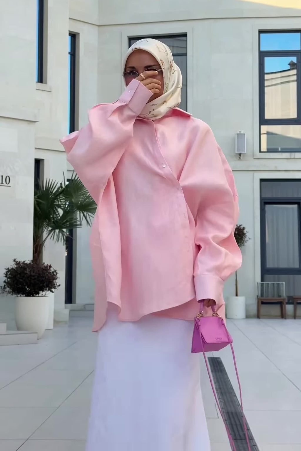 Sahar Oversized Shirt Maxi Skirt Two Piece Set-Pink