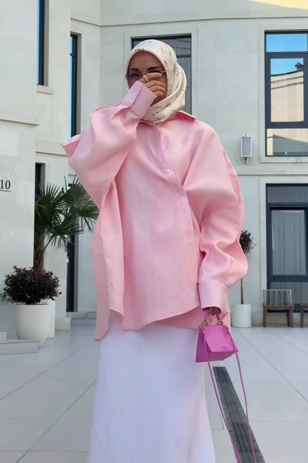 Sahar Oversized Shirt Maxi Skirt Two Piece Set-Pink