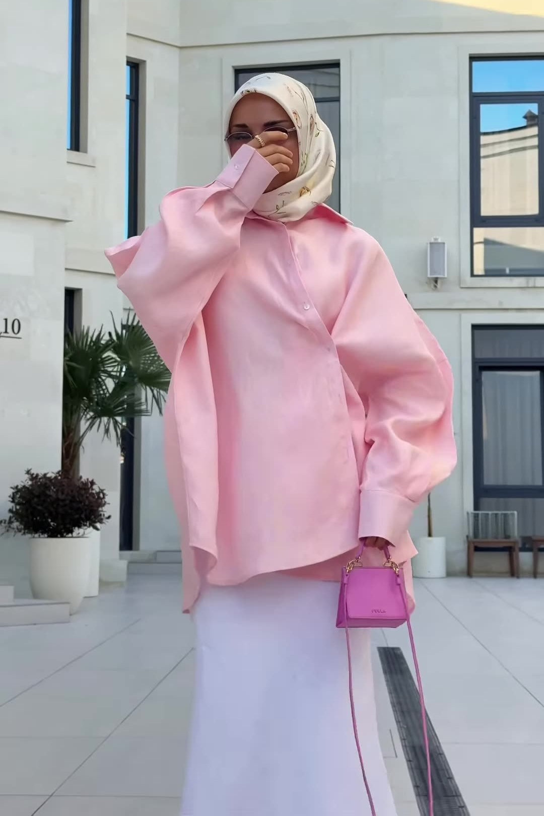 Sahar Oversized Shirt Maxi Skirt Two Piece Set-Pink