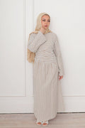 Faiza Striped Asymmetric Ruched Maxi Set-Brown