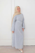 Faiza Striped Asymmetric Ruched Maxi Set-Blue